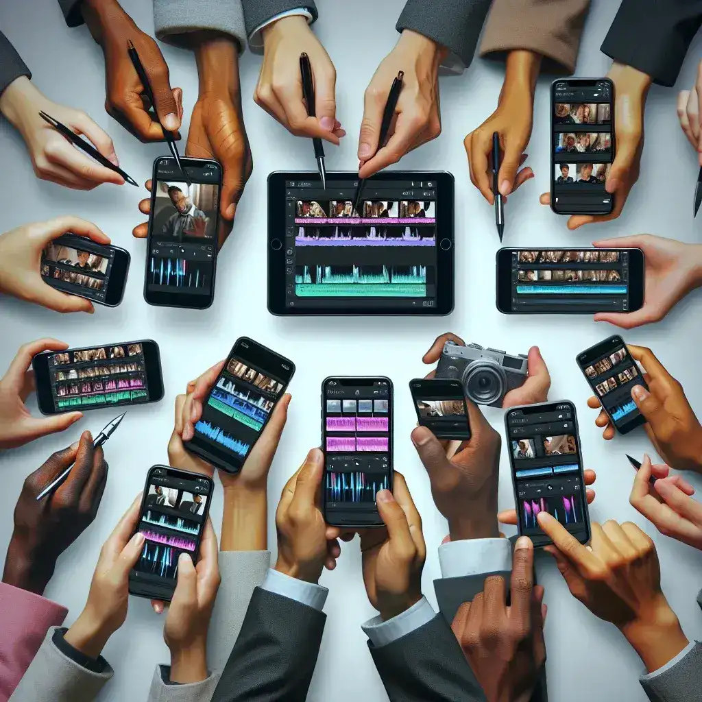 "Comparativa de editores de vídeo profesionales para móviles: interfaz de usuario de las mejores aplicaciones de edición de video en smartphones."